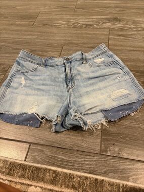 aerie Light Blue Distressed Denim Shorts with Bandana pockets